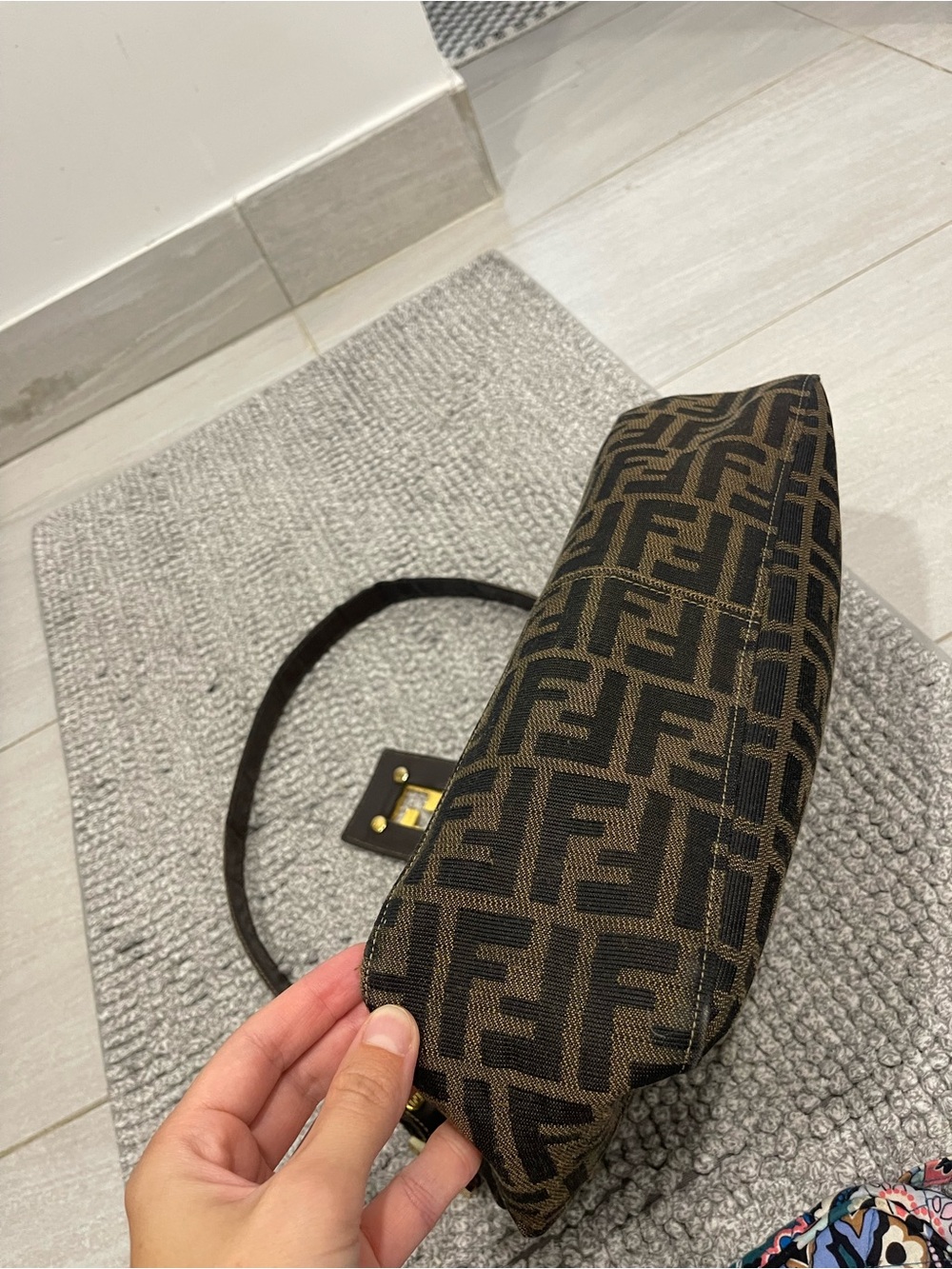 Vintage Fendi Mama Baguette Zucca FF Monogram Canvas Shoulder Bag Brown - Picture 6 of 16
